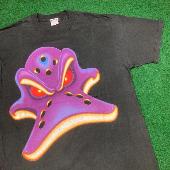 Vintage Mighty Ducks Shirt Mens L Black Animated Cartoon Promo Big Face 90s USA - Picture 1 of 15